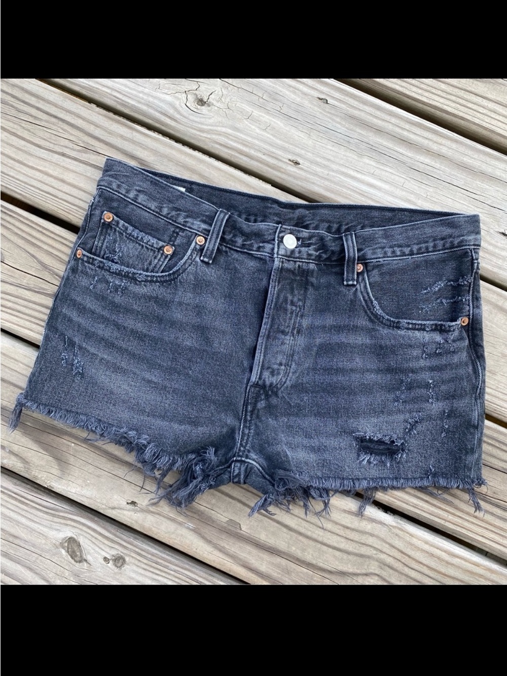 Levi’s 501 Red Tab Big E Black Denim Shorts